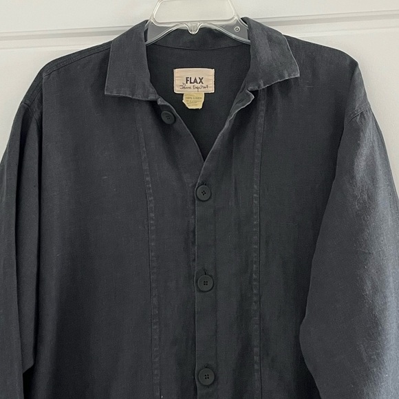 FLAX by Jeanne Engelhart 100% Linen Black Oversized Button Front Blazer Jacket L - Picture 2 of 14